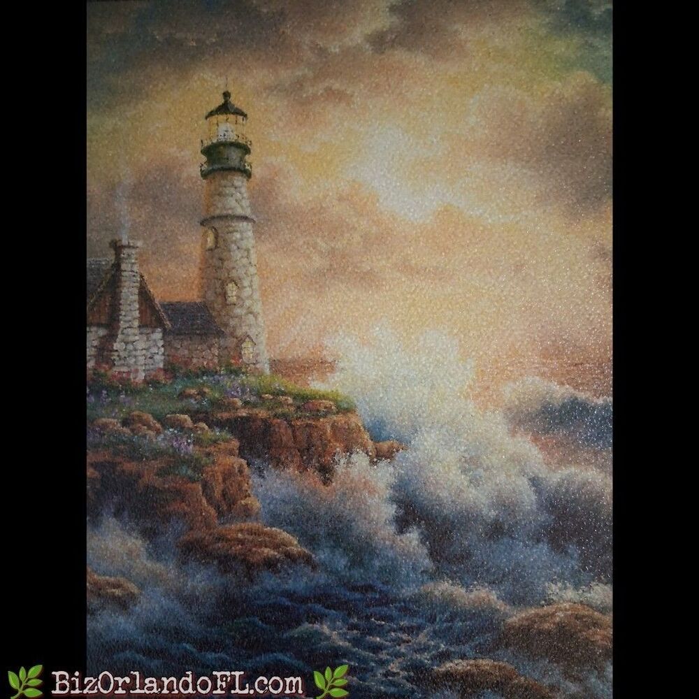 VINTAGE: Crashing Waves / Lighthouse / Sunset Scene Tempered Glass Cutting Board - Picture 6 of 8